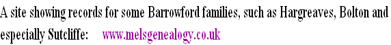 A site showing records for some Barrowford families, such as Hargreaves, Bolton and
especially Sutcliffe:     www.melsgenealogy.co.uk 
